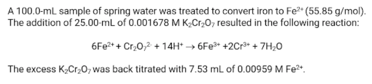 Solved 1. Calculate the number of moles of excess Cr2O7 | Chegg.com