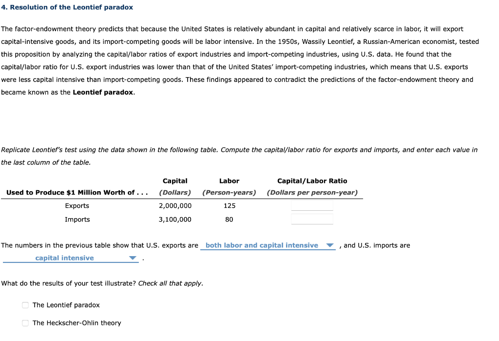 Solved 4. Resolution Of The Leontief Paradox The | Chegg.com
