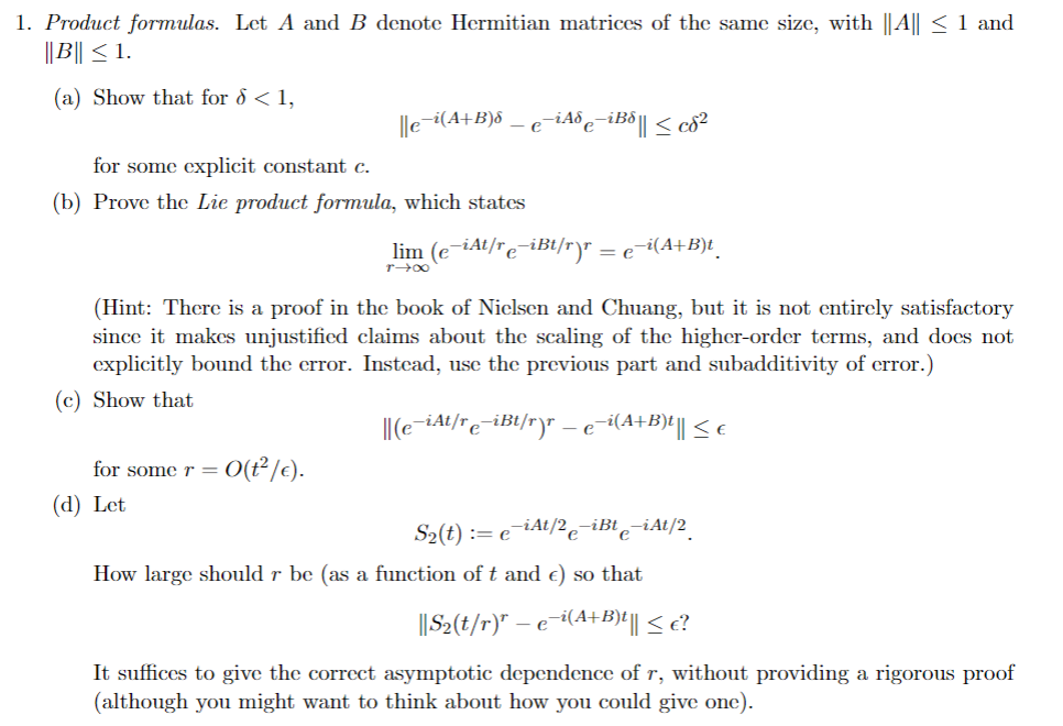 Solved Product formulas. Let A and B denote Hermitian | Chegg.com