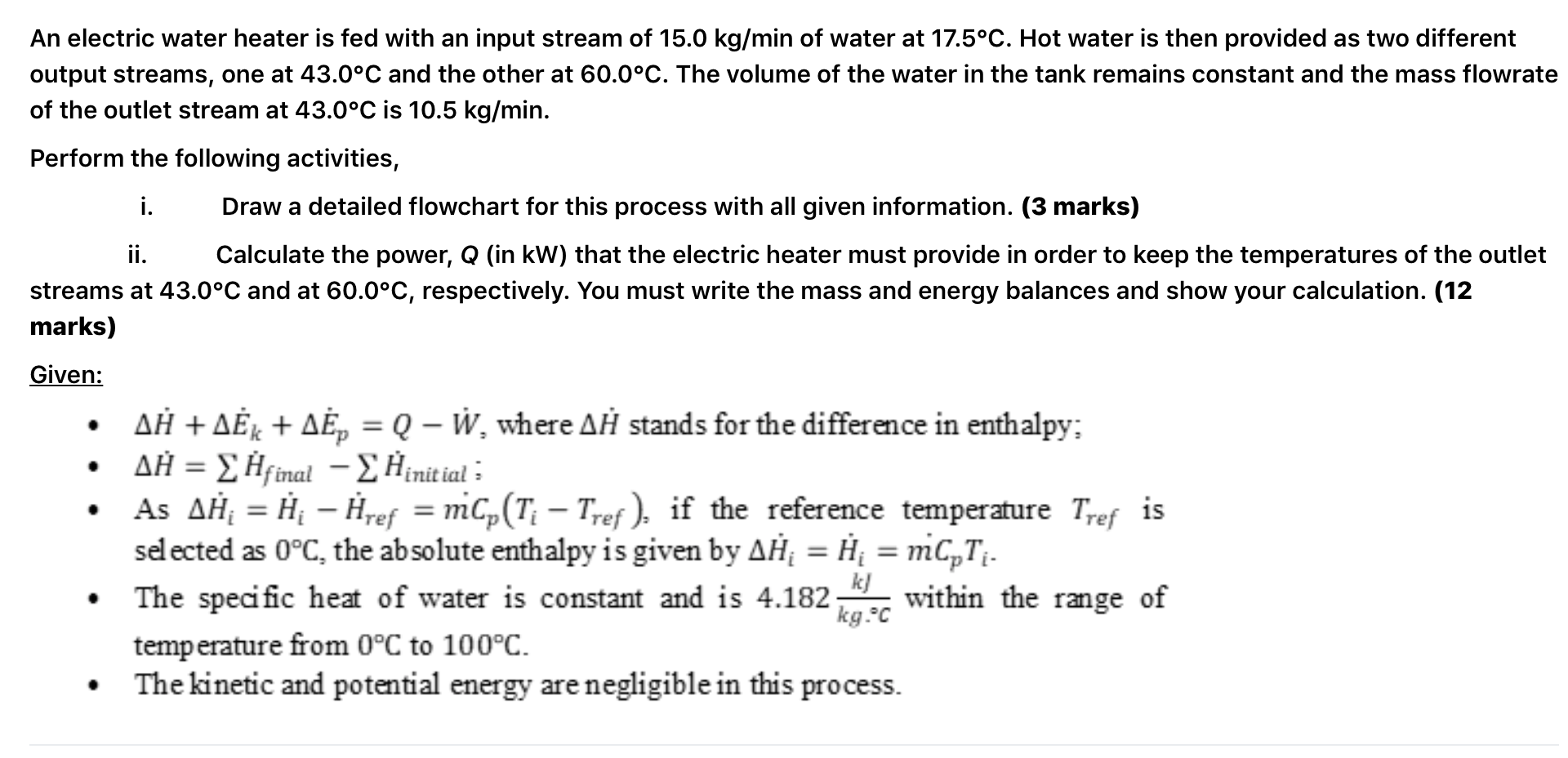 Solved An electric water heater is fed with an input stream