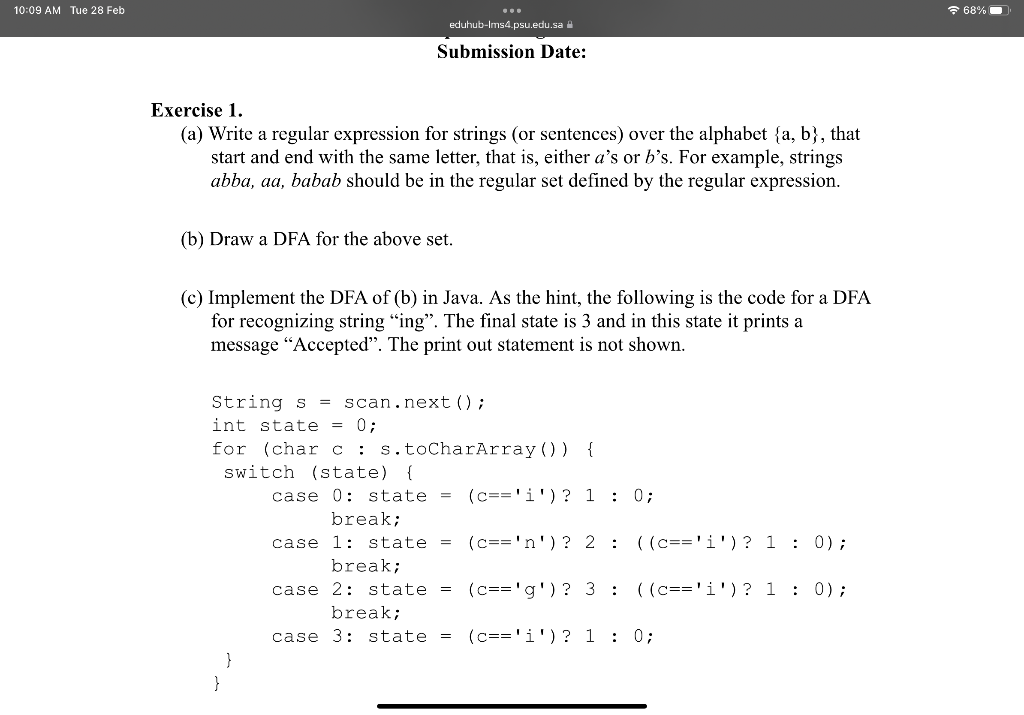 Solved Exercise 1. (a) Write A Regular Expression For | Chegg.com