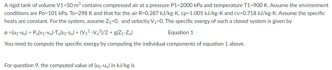 Solved A rigid tank of volume V1=50 m3 contains compressed | Chegg.com