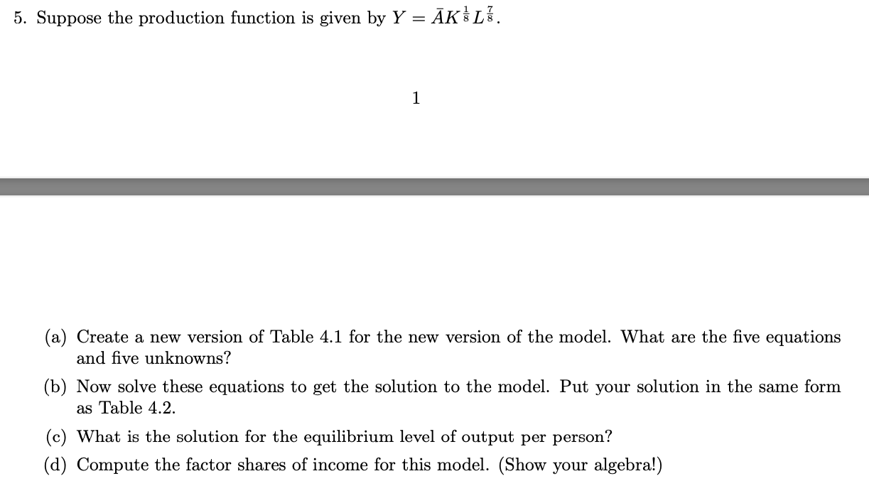 5. Suppose the production function is given by Y = AK | Chegg.com