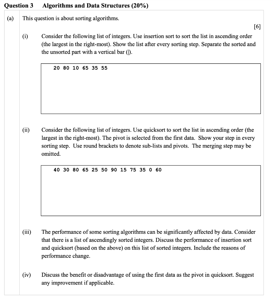 Solved Question 3 Algorithms And Data Structures (20%) (a) | Chegg.com