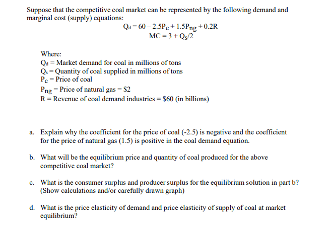 Solved Suppose that the competitive coal market can be | Chegg.com