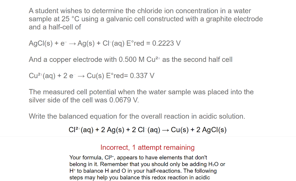 Solved A student wishes to determine the chloride ion