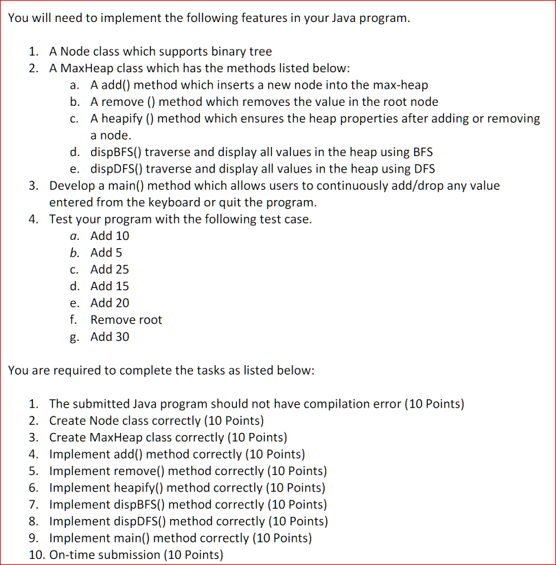 Solved Instructions: write a java code that implements the | Chegg.com