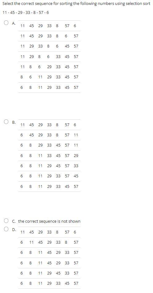 Solved Select the correct sequence for sorting the following | Chegg.com