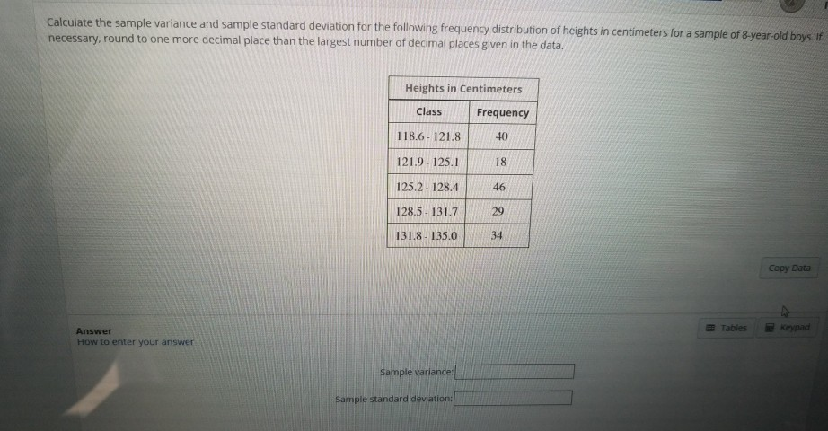 Solved calculate the sample variance and sample standard | Chegg.com