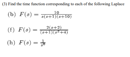 Solved (3) Find the time function corresponding to each of | Chegg.com