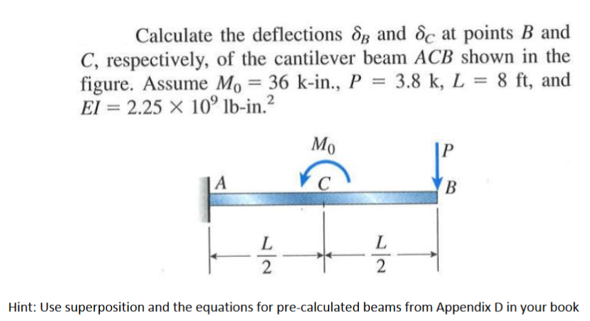 Solved Calculate Deflections Op Dc Points B C Respectively Cantilever Beam Acb Shown Figure 