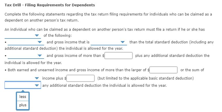 Tax Drill Tests for Qualifying Relative Complete the | Chegg.com