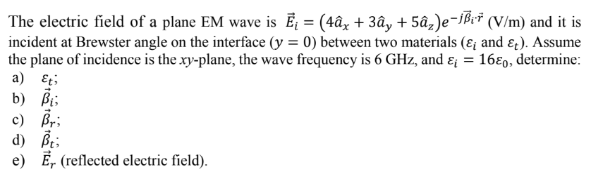 Solved The electric field of a plane EM wave is Ē; = (4âx + | Chegg.com