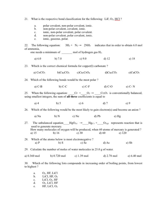 Solved Chemistry 12 Review for Chemist 12l Exit Exam: try | Chegg.com