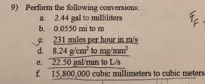 Solved 9 Perform The Following Conversions A 2 44 Gal To Chegg Com   Image