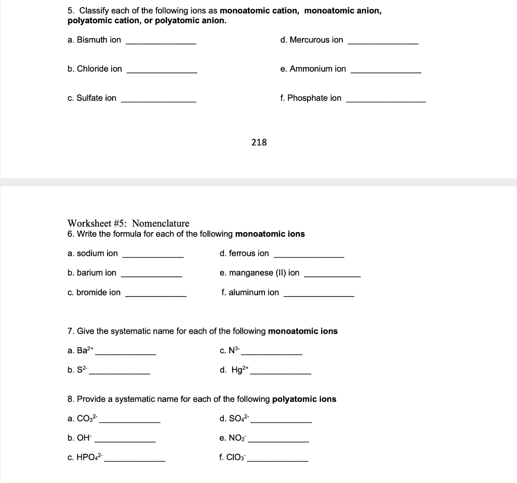 Solved 5. Classify each of the following ions as monoatomic | Chegg.com