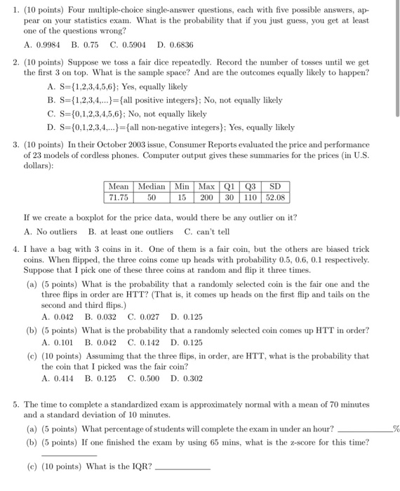 Solved 1. (10 points) Four multiplechoice singleanswer
