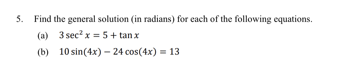 Solved Find the general solution (in radians) for each of | Chegg.com