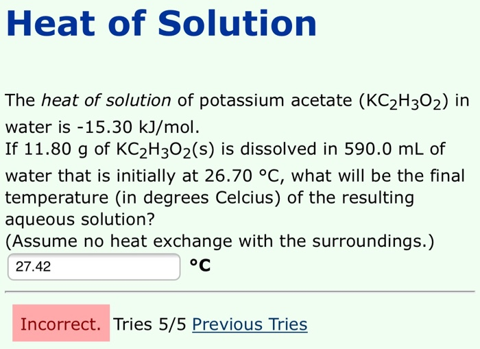 Solved Heat Of Solution The Heat Of Solution Of Potassium Chegg Com