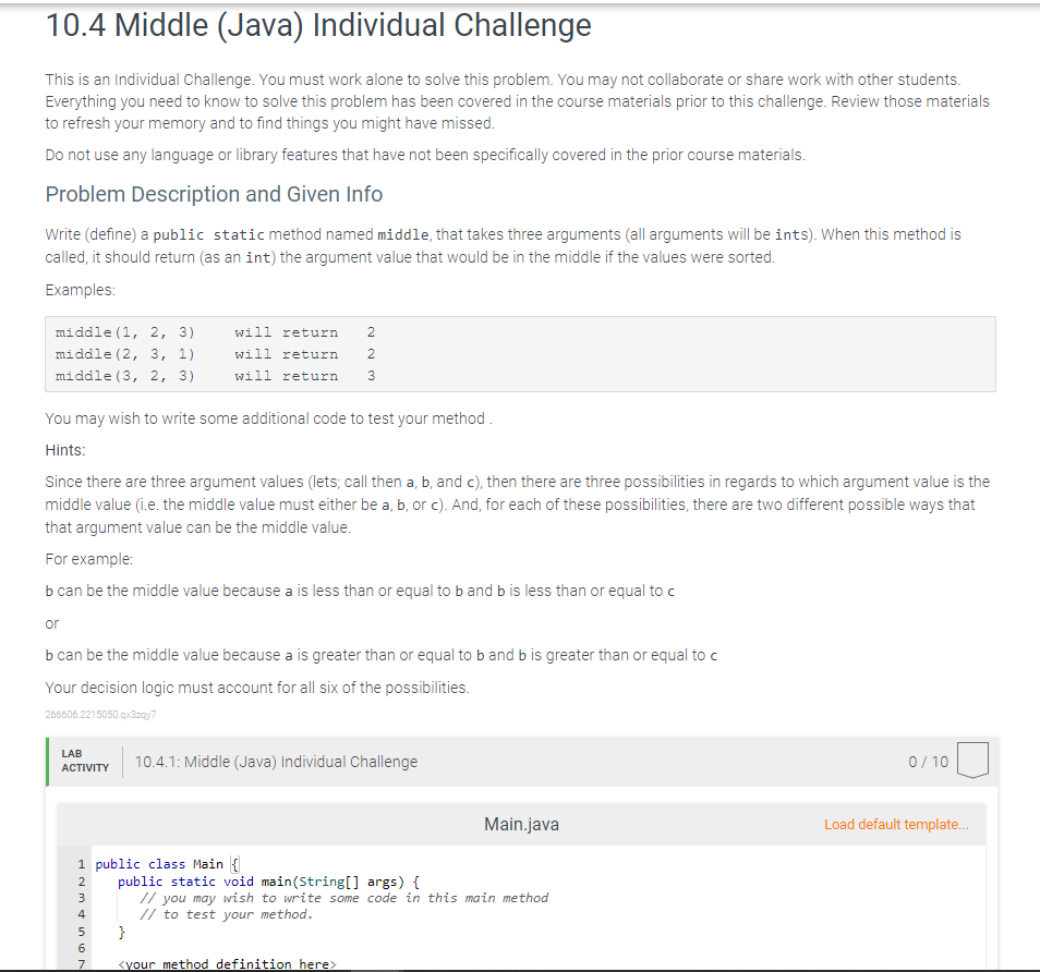 Solved This is an Individual Challenge. You must work alone | Chegg.com
