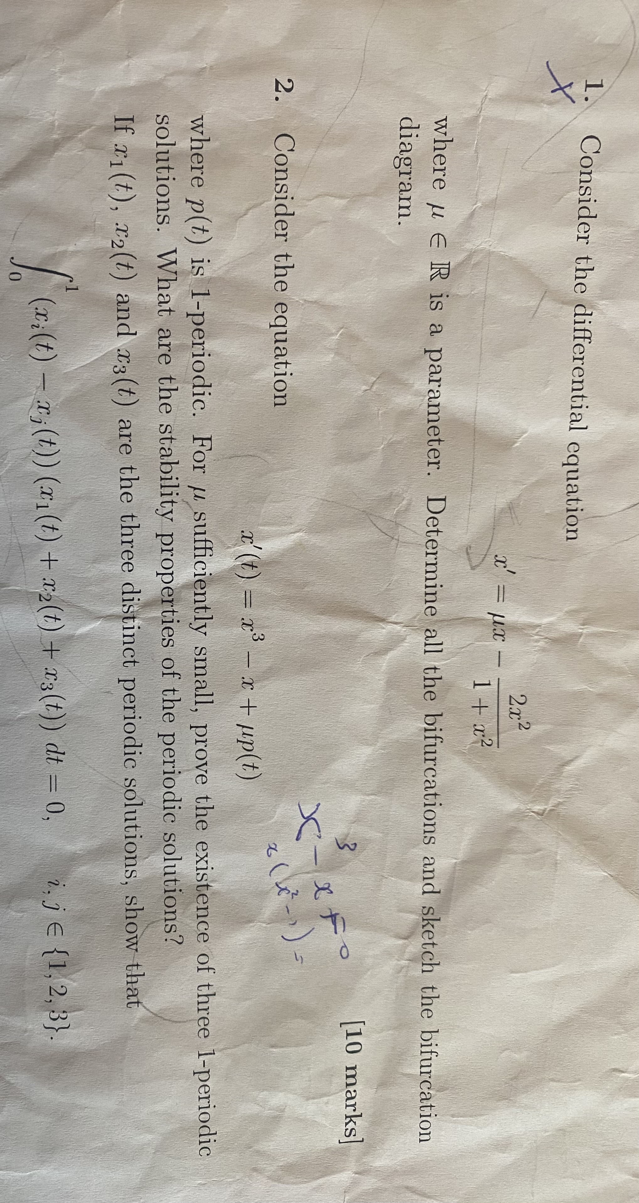 Solved Consider the differential equationx'=μx-2x21+x2where | Chegg.com