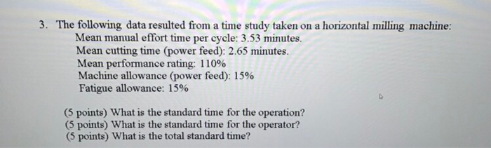 Solved The following data resulted from a time study taken | Chegg.com