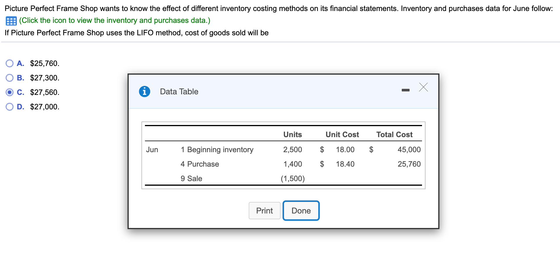 Solved Picture Perfect Frame Shop wants to know the effect