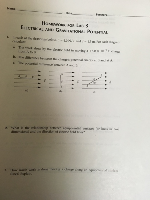 homework for lab 3 electrical and gravitational potential