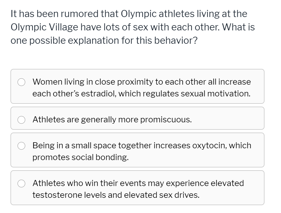 Solved It has been rumored that Olympic athletes living at | Chegg.com