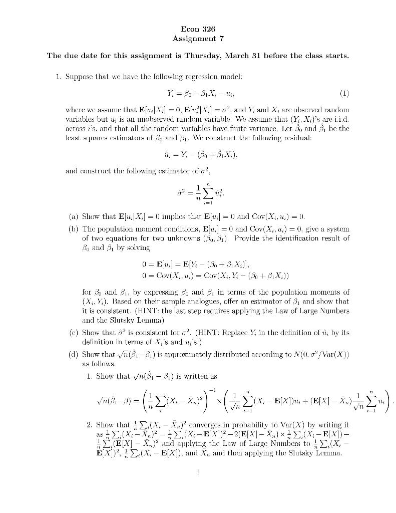 Solved Econ 326 Assignment 7 The due date for this | Chegg.com