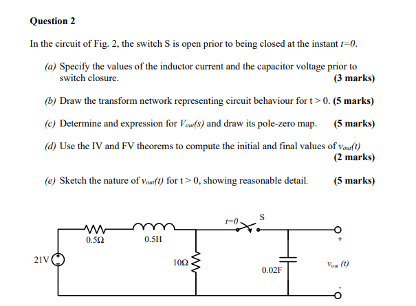 Solved Question 2 In the circuit of Fig. 2, the switch S is | Chegg.com