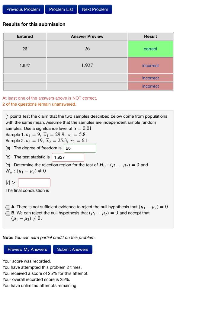 Solved Previous Problem Problem List Next Problem Results | Chegg.com