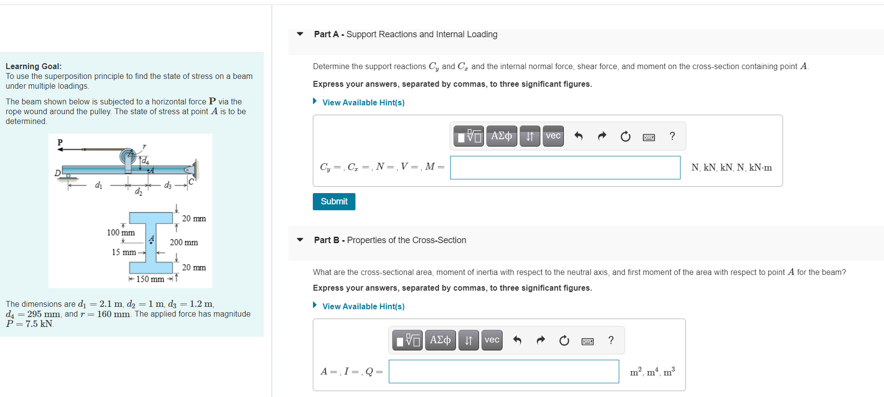 Solved Part A - Support Reactions and Internal Loading | Chegg.com