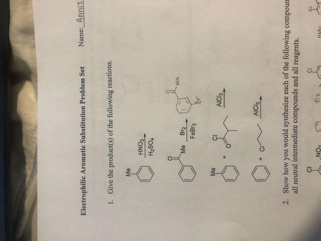 Solved Electrophilic Aromatic Substitution Problem Set Name: | Chegg.com