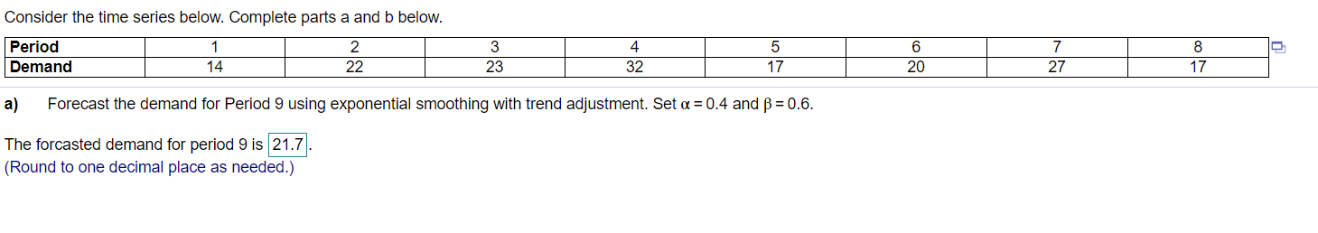 Solved Consider the time series below. Complete parts a and | Chegg.com