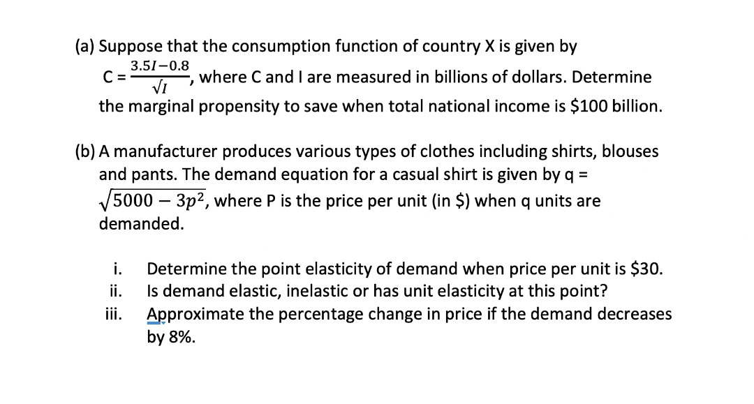 Solved (a) Suppose that the consumption function of country | Chegg.com