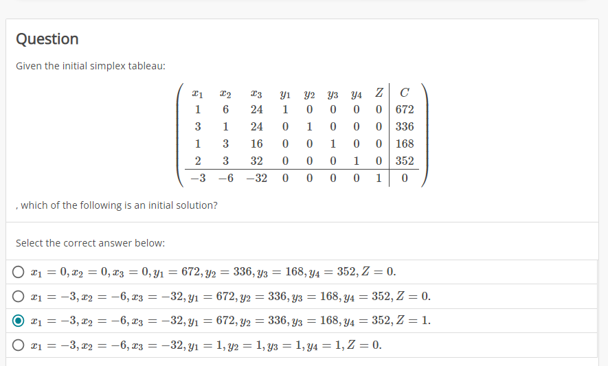 Solved Given the initial simplex tableau: | Chegg.com