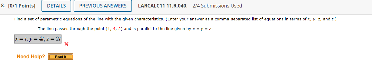 Solved Find A Set Of Parametric Equations Of The Line With