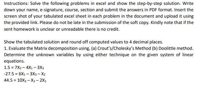 Solved Instructions: Solve the following problems in excel | Chegg.com