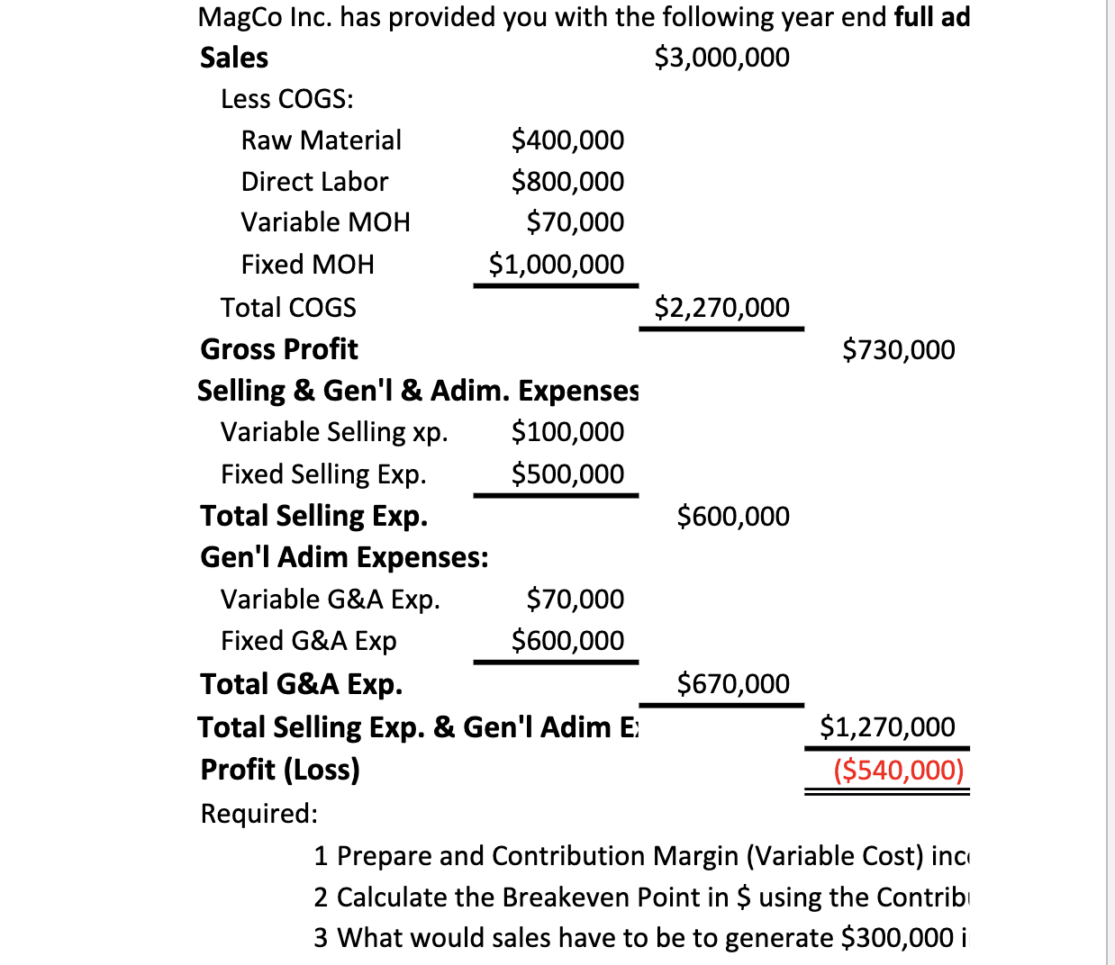 Solved 1 Contribution Margin Income Statement 2 Calculation