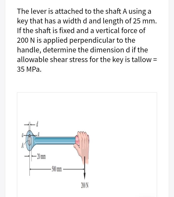 Solved The lever is attached to the shaft A using a key that