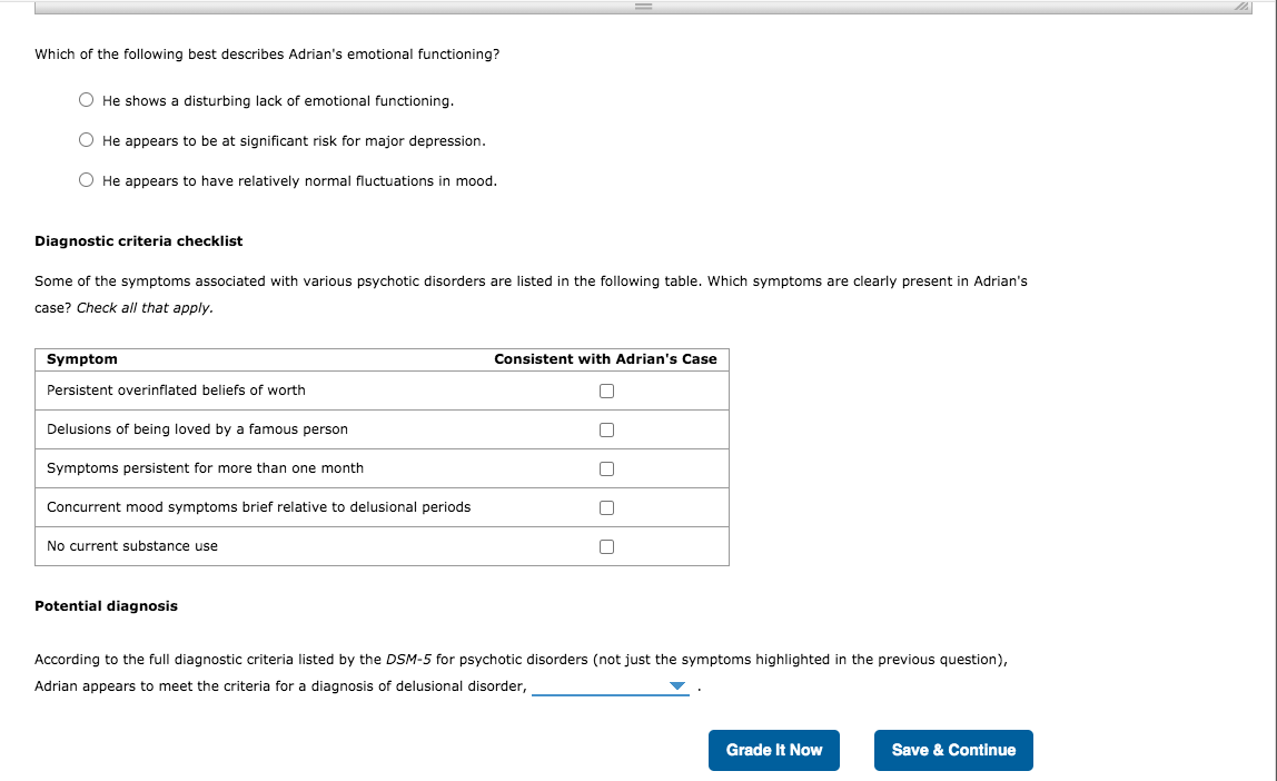 case study for psychotic disorders adrian