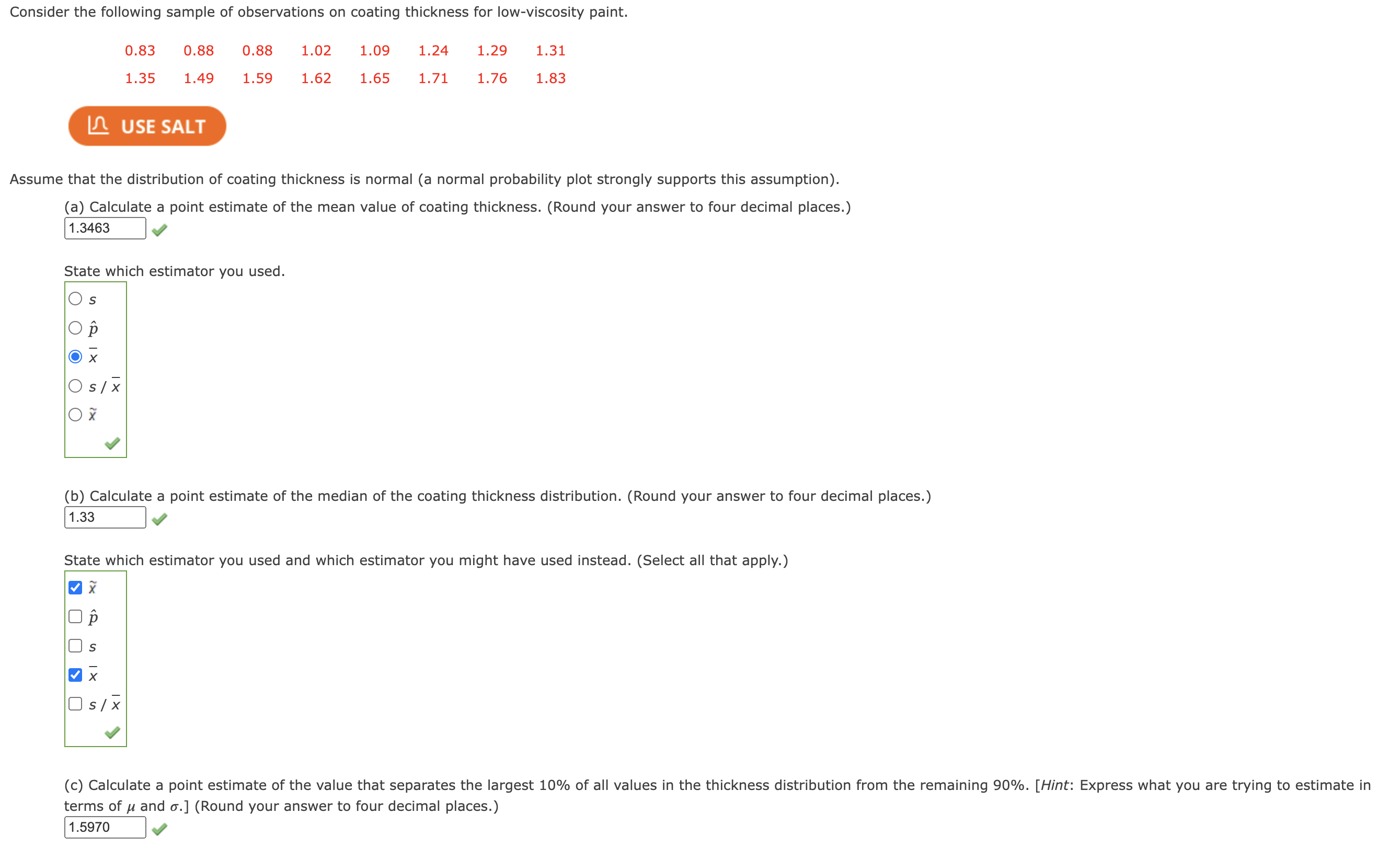 (b) Calculate a point estimate of the median of the | Chegg.com