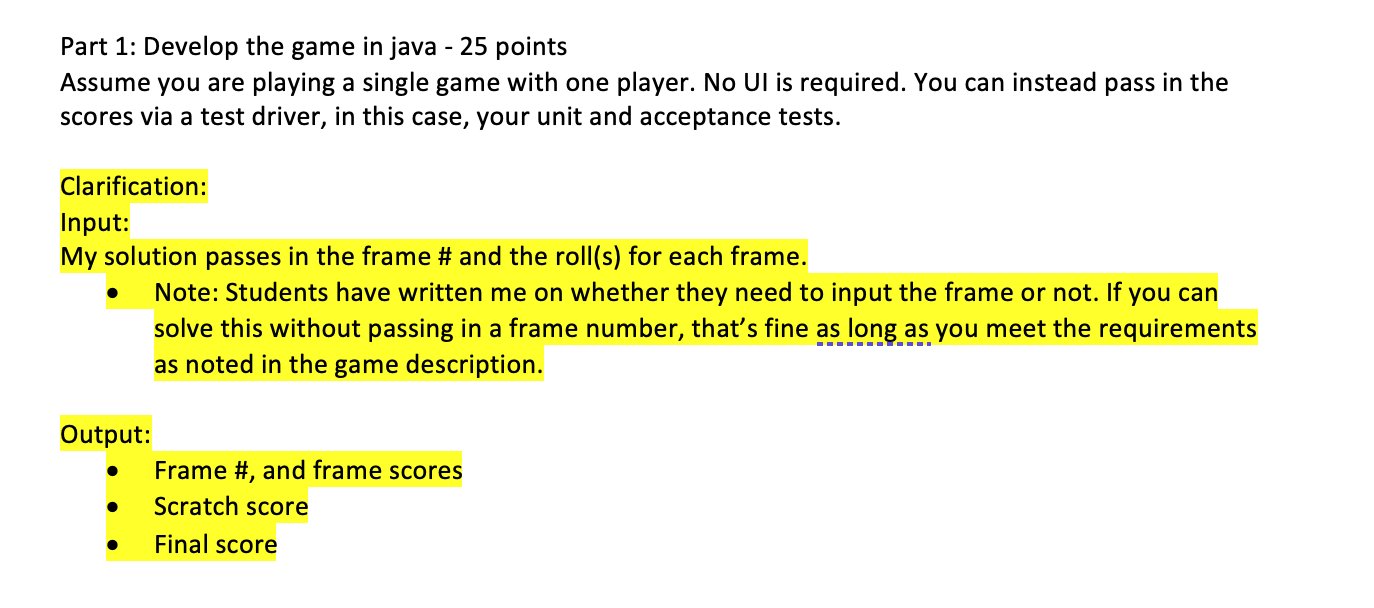 Solved - Part 1: Develop the game in java - 25 points Assume | Chegg.com