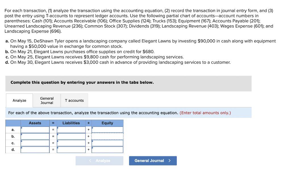 Solved For each transaction, (1) analyze the transaction | Chegg.com