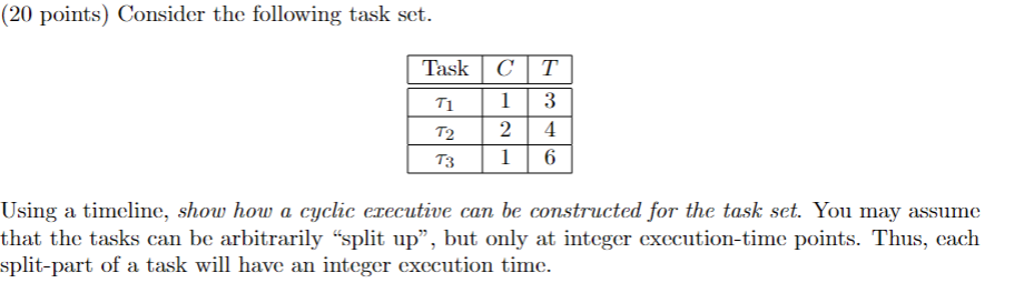 Solved (20 points) Consider the following task set. Task C 1 | Chegg.com
