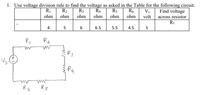 Solved 1. Use voltage division rule to find the voltage as | Chegg.com