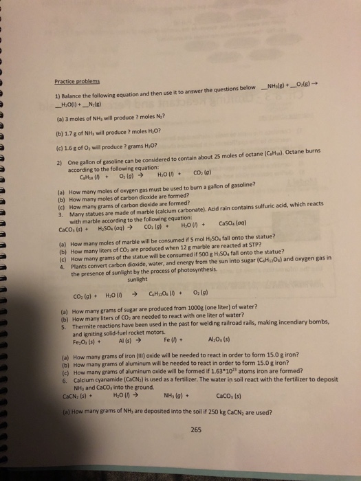 Solved 1) Balance the following equation and then use it to | Chegg.com