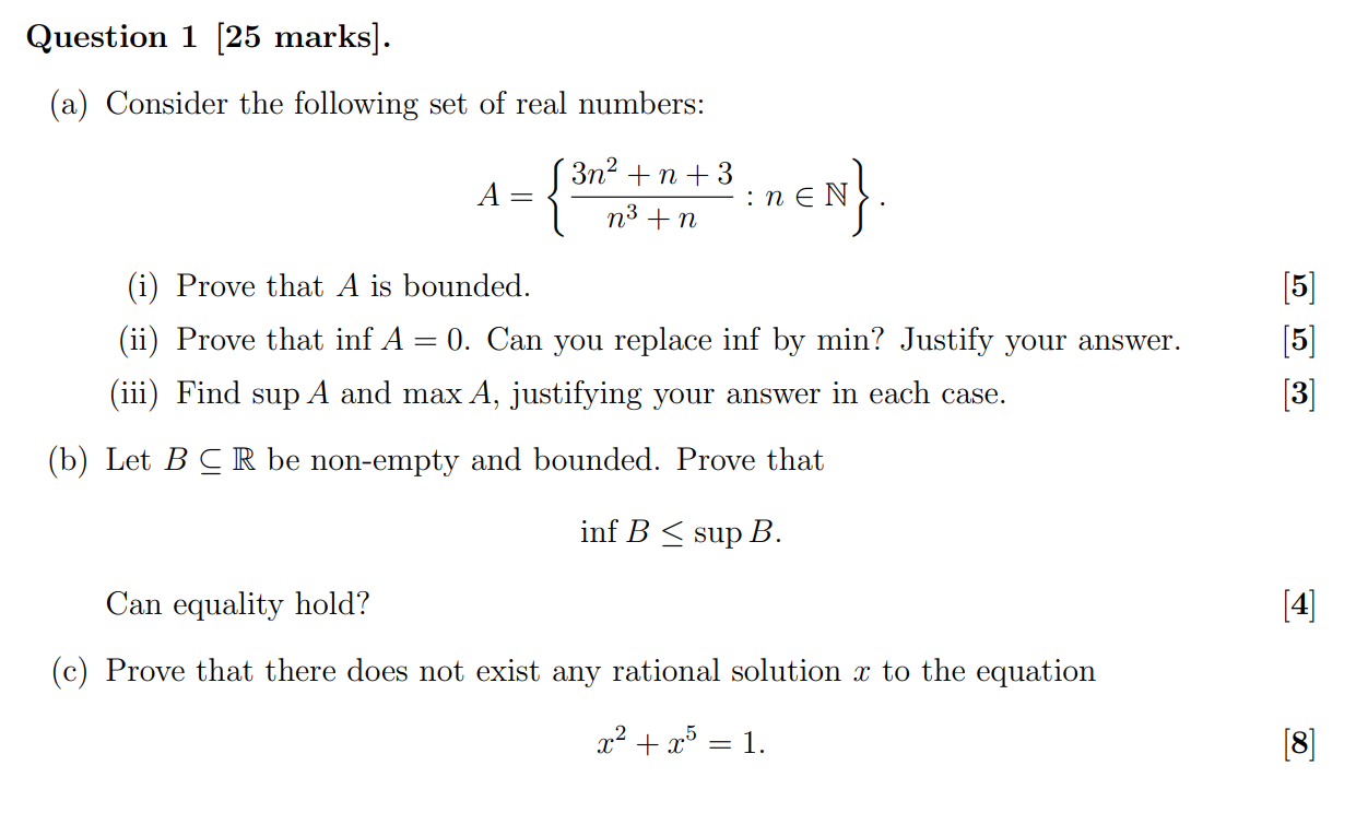 Solved (a) Consider The Following Set Of Real Numbers: \\[ | Chegg.com