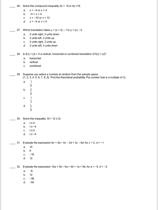 Solved _-Solve this equation 4x1)-7-(6x-2). a, 8 d. 2 -2. A | Chegg.com